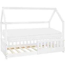 Ml-Design Lit d'enfant 80x160 cm naturel bois de pin massif style maison avec matelas et protection Best