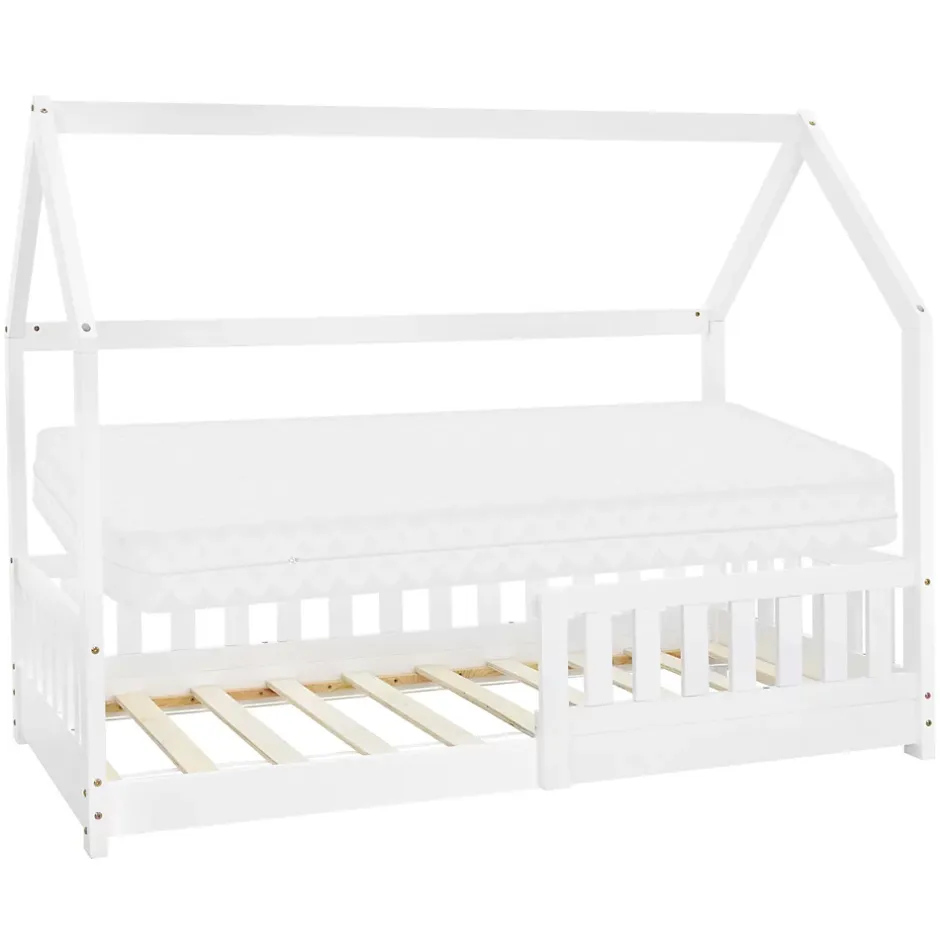 Ml-Design Lit d'enfant 80x160 cm naturel bois de pin massif style maison avec matelas et protection Best