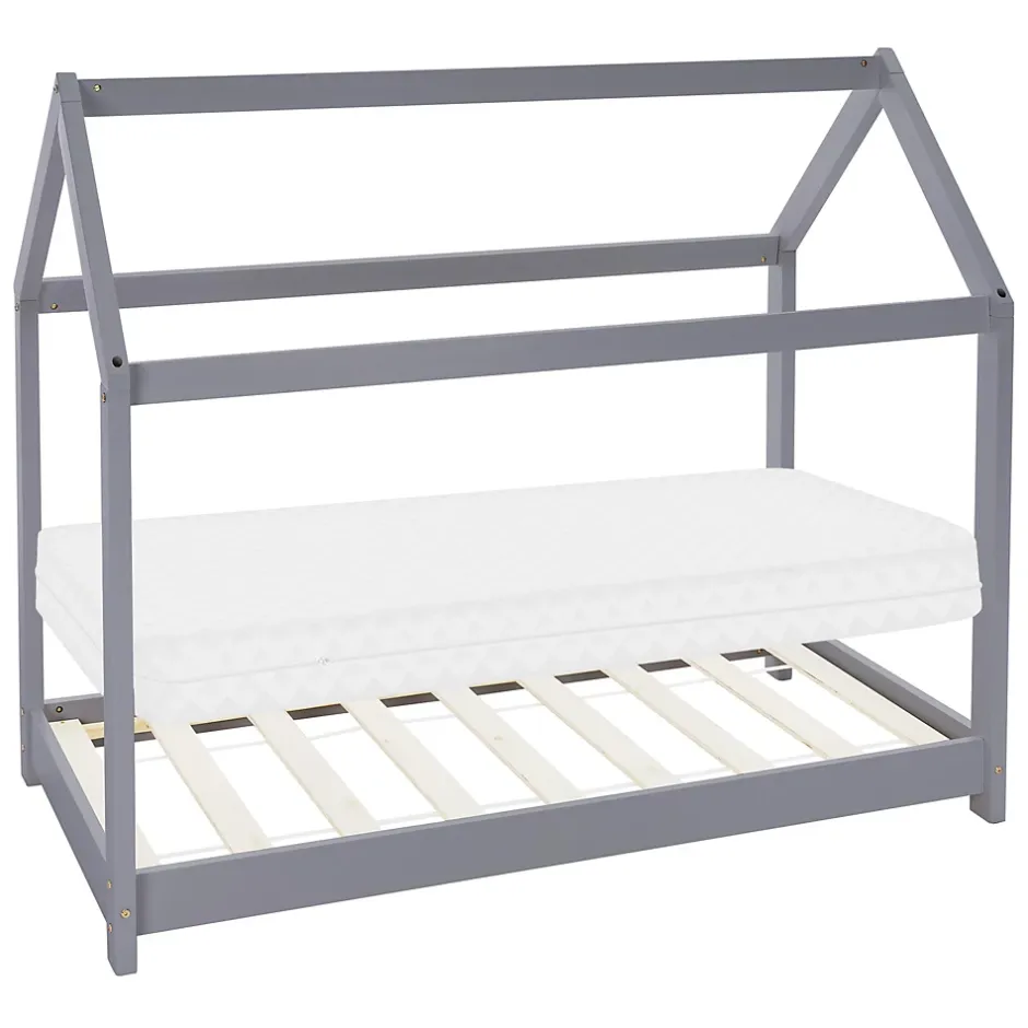 Ml-Design Lit d'enfant 90x200 cm gris clair bois de pin massif style maison avec sommier et matelas