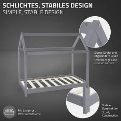 Ml-Design Lit d'enfant 90x200 cm gris clair bois de pin massif style maison avec sommier et matelas