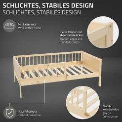 Ml-Design Lit d'enfant 80x160 cm simple naturel en bois de pin avec sommier à lattes sans matelas