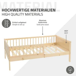 Ml-Design Lit d'enfant 80x160 cm simple naturel en bois de pin avec sommier à lattes sans matelas