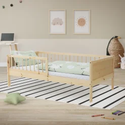 Ml-Design Lit d'enfant 80x160 cm simple naturel en bois de pin avec sommier à lattes sans matelas