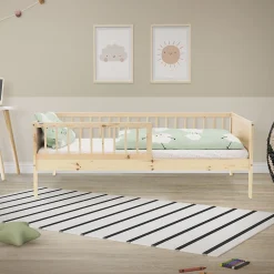 Ml-Design Lit d'enfant 80x160 cm simple naturel en bois de pin avec sommier à lattes sans matelas