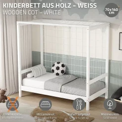 Ml-Design Lit d'enfant 70x140 cm blanc en bois de pin avec but de football et sommier à lattes Online