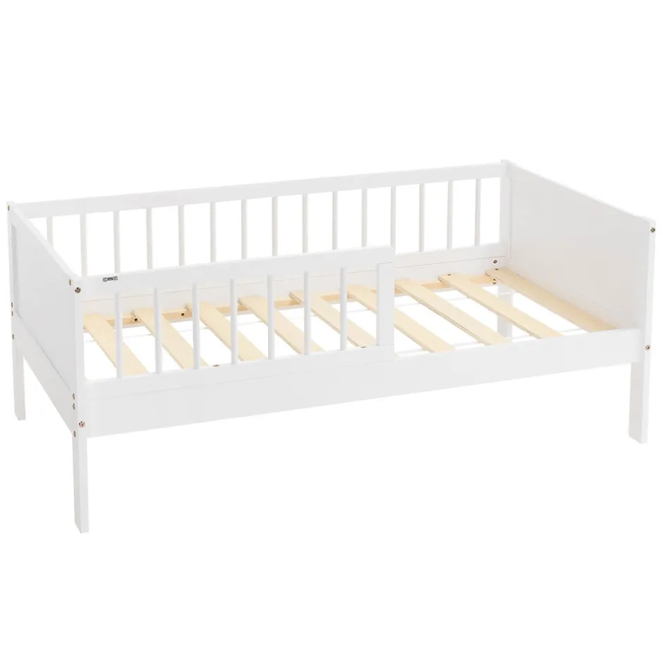 Ml-Design Lit d'enfant 70x140 cm simple blanc en bois de pin avec sommier à lattes sans matelas