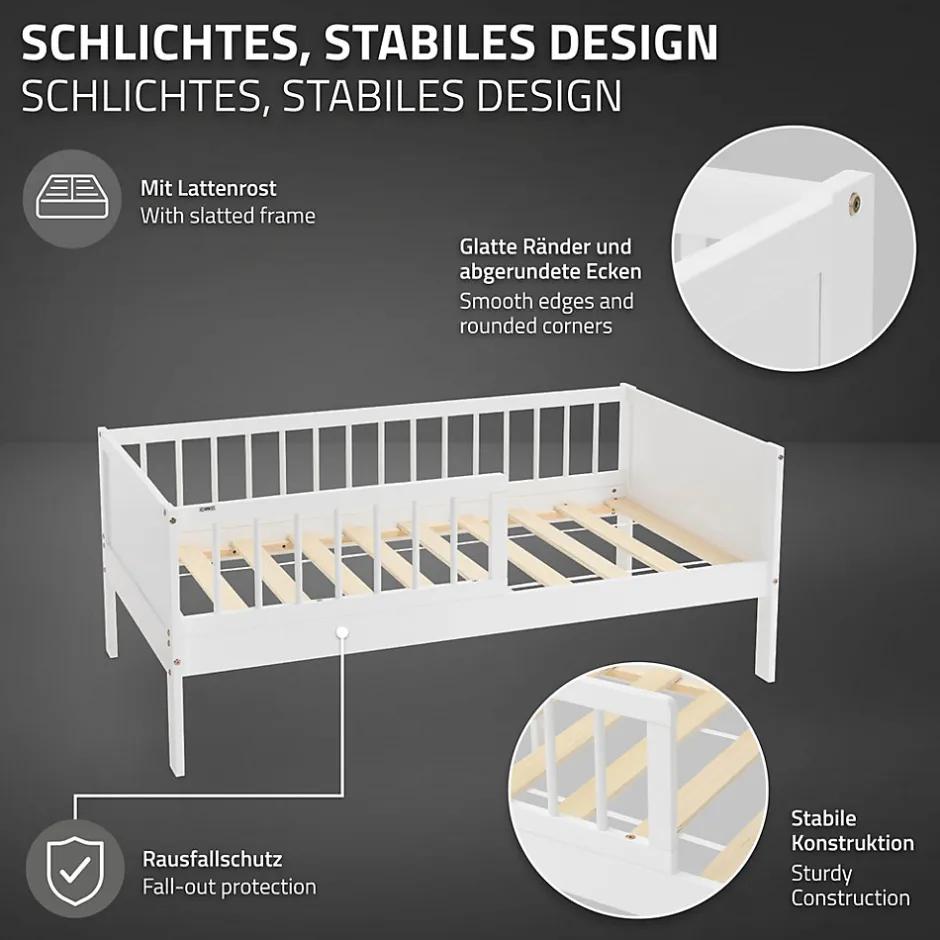 Ml-Design Lit d'enfant 70x140 cm simple blanc en bois de pin avec sommier à lattes sans matelas