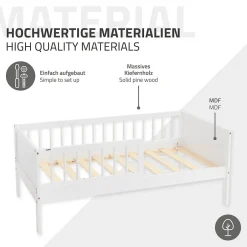 Ml-Design Lit d'enfant 70x140 cm simple blanc en bois de pin avec sommier à lattes sans matelas