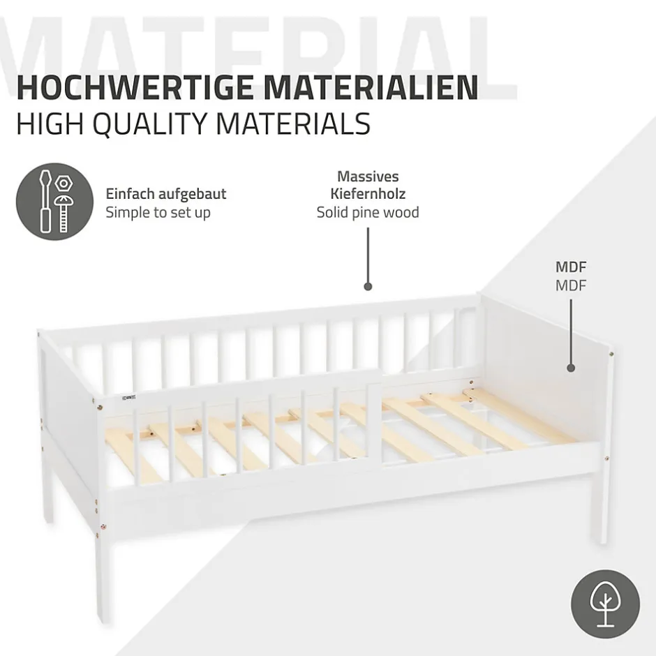 Ml-Design Lit d'enfant 70x140 cm simple blanc en bois de pin avec sommier à lattes sans matelas