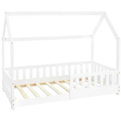 Enfant Ml-Design Lit d'enfant 160x80 cm blanc en bois de pin avec toit et sommier protection contre chutes