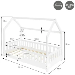 Enfant Ml-Design Lit d'enfant 160x80 cm blanc en bois de pin avec toit et sommier protection contre chutes