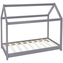 Enfant Ml-Design Lit d'enfant 70x140 cm gris clair bois de pin massif structure maison avec toit et sommier