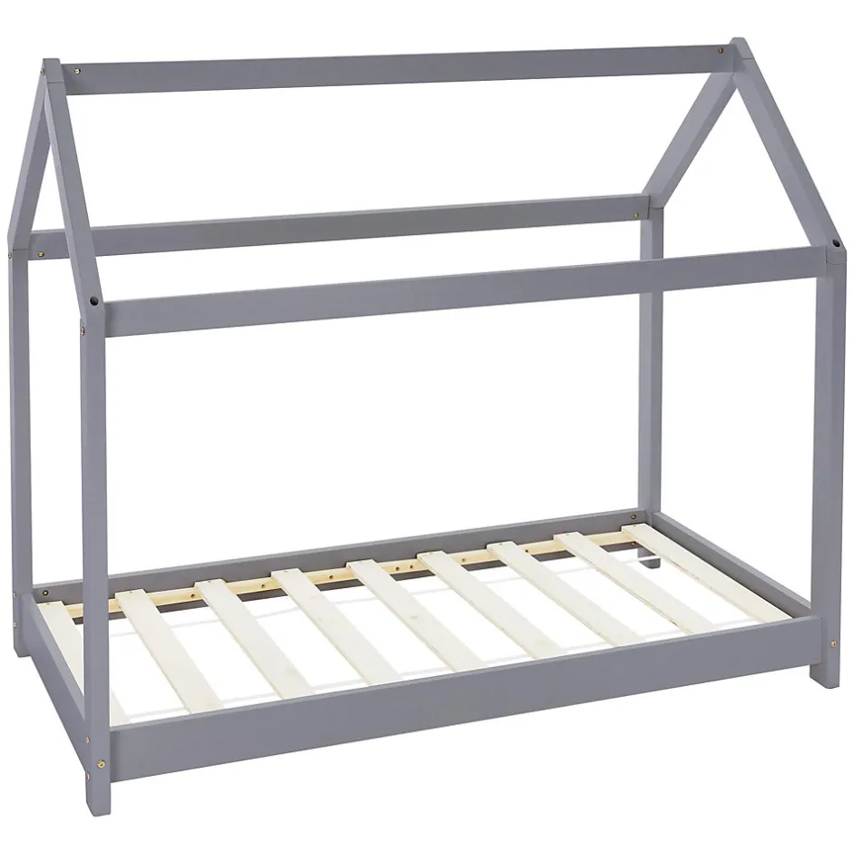 Enfant Ml-Design Lit d'enfant 70x140 cm gris clair bois de pin massif structure maison avec toit et sommier
