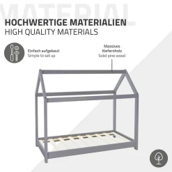 Enfant Ml-Design Lit d'enfant 70x140 cm gris clair bois de pin massif structure maison avec toit et sommier