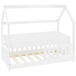 Enfant Ml-Design Lit d'enfant 70x140 cm blanc en bois de pin massif style maison avec sommier et matelas