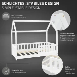 Enfant Ml-Design Lit d'enfant 70x140 cm blanc en bois de pin massif style maison avec sommier et matelas