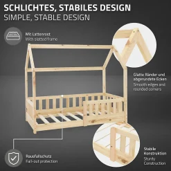 Enfant Ml-Design Lit d'enfant 70x140 cm naturel en bois de pin massif style maison avec sommier et matelas