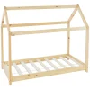 Enfant Ml-Design Lit d'enfant 70x140 cm naturel en bois de pin massif structure maison avec toit et sommier