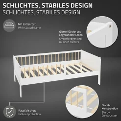 Ml-Design Lit d'enfant 80x160 cm blanc-naturel en bois de pin avec sommier à lattes sans matelas