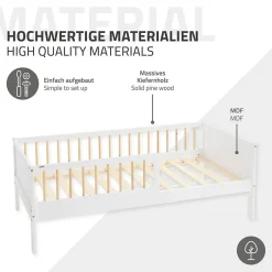 Ml-Design Lit d'enfant 80x160 cm blanc-naturel en bois de pin avec sommier à lattes sans matelas
