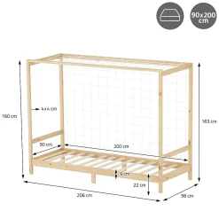 Ml-Design Lit d'enfant 90x200 cm naturel beige bois de pin avec but de football et sommier à lattes Discount