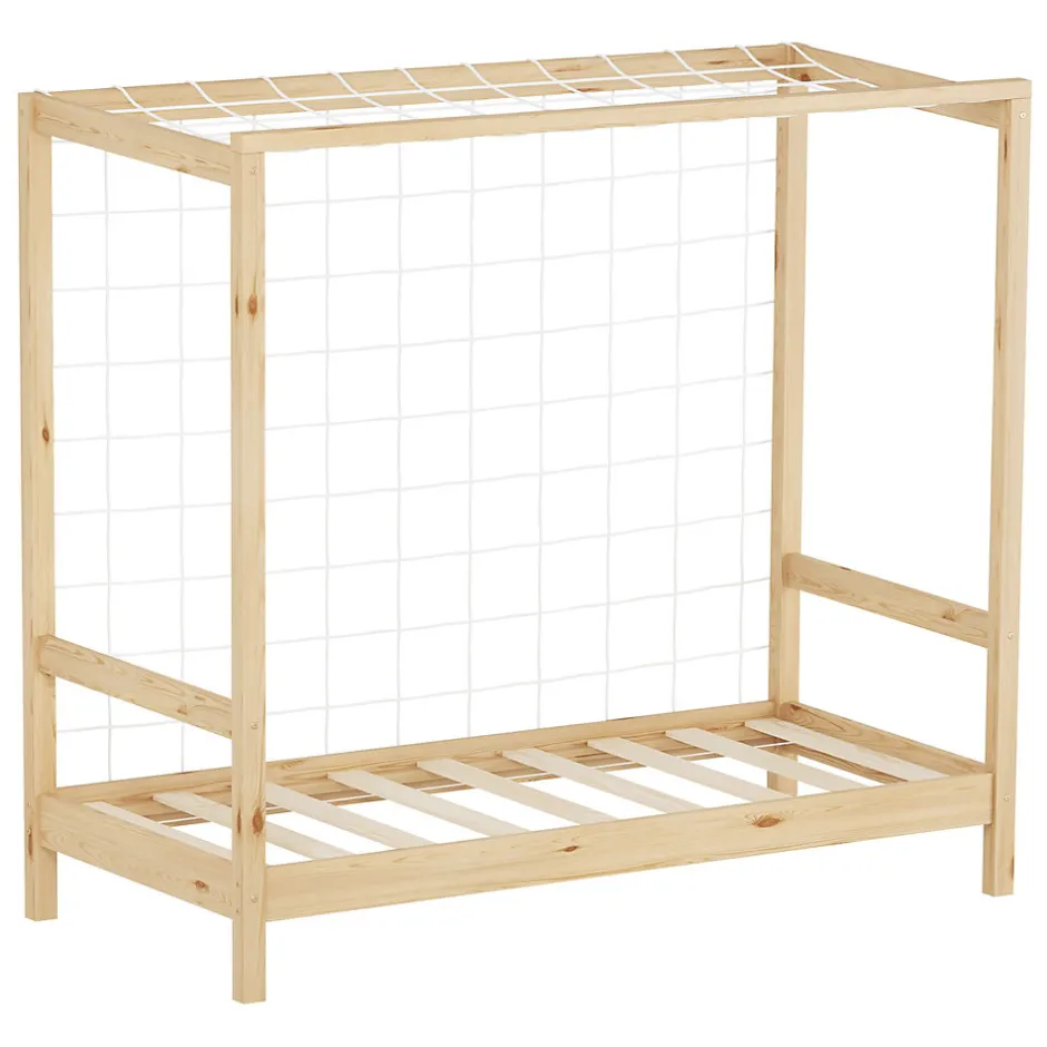 Ml-Design Lit d'enfant 70x140 cm naturel beige bois de pin avec but de football et sommier à lattes