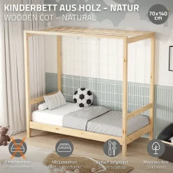 Ml-Design Lit d'enfant 70x140 cm naturel beige bois de pin avec but de football et sommier à lattes