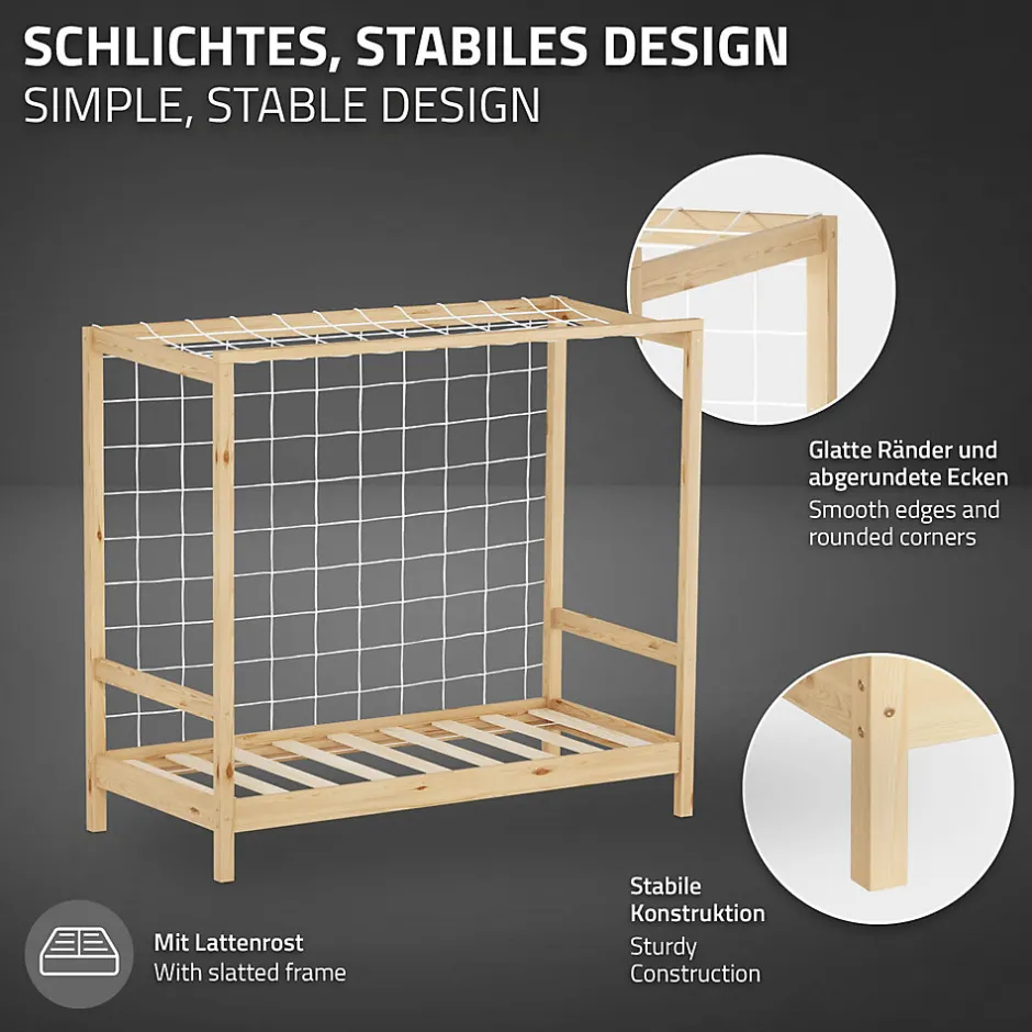 Ml-Design Lit d'enfant 70x140 cm naturel beige bois de pin avec but de football et sommier à lattes