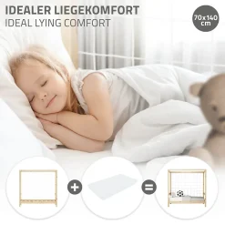 Ml-Design Lit d'enfant 70x140 cm naturel beige bois de pin avec but de football et sommier à lattes