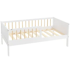 Ml-Design Lit d'enfant 70x140 cm blanc-naturel en bois de pin avec sommier à lattes sans matelas