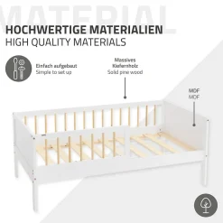 Ml-Design Lit d'enfant 70x140 cm blanc-naturel en bois de pin avec sommier à lattes sans matelas