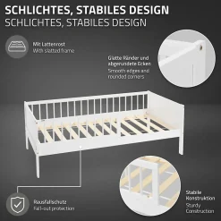 Ml-Design Lit d'enfant 80x160 cm simple blanc en bois de pin avec sommier à lattes sans matelas