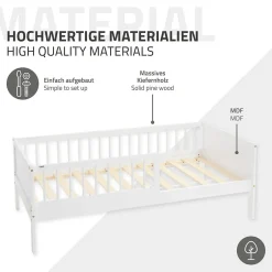 Ml-Design Lit d'enfant 80x160 cm simple blanc en bois de pin avec sommier à lattes sans matelas