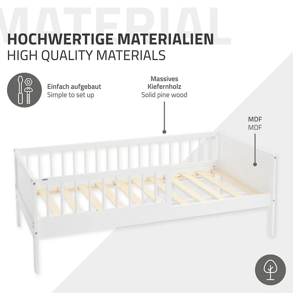 Ml-Design Lit d'enfant 80x160 cm simple blanc en bois de pin avec sommier à lattes sans matelas