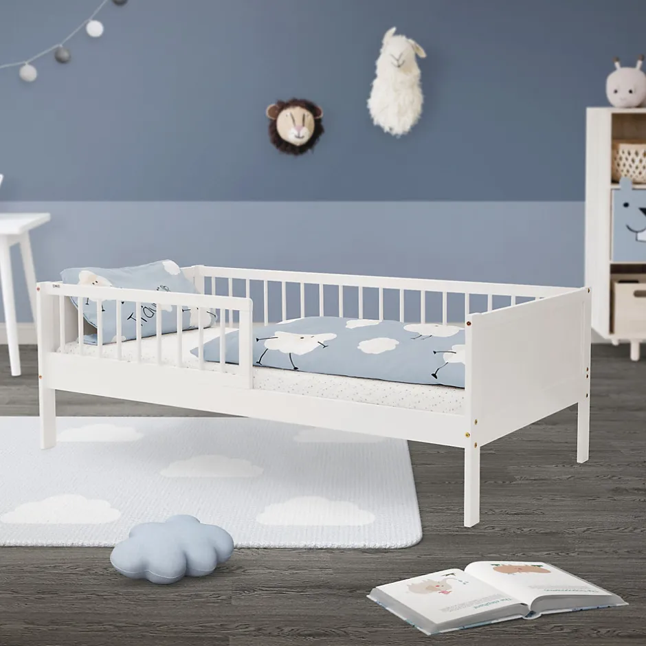 Ml-Design Lit d'enfant 80x160 cm simple blanc en bois de pin avec sommier à lattes sans matelas