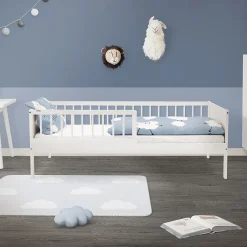 Ml-Design Lit d'enfant 80x160 cm simple blanc en bois de pin avec sommier à lattes sans matelas