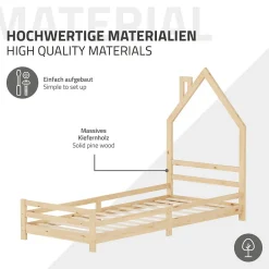 Enfant Ml-Design Lit d'enfant 90x200 cm naturel forme maison bois de pin avec sommier à lattes sans matelas