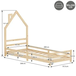 Enfant Ml-Design Lit d'enfant 90x200 cm naturel forme maison bois de pin avec sommier à lattes sans matelas