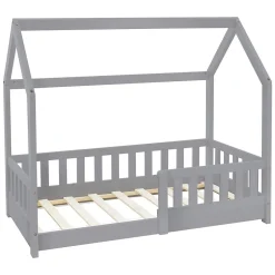 Ml-Design Lit d'enfant 140x70cm gris clair bois de pin avec toit et sommier protection contre chutes Online