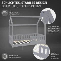 Ml-Design Lit d'enfant 140x70cm gris clair bois de pin avec toit et sommier protection contre chutes Online