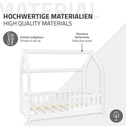 Ml-Design Lit d'enfant 140x70cm blanc en bois de pin avec toit et sommier protection contre chutes Clearance