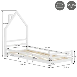 Ml-Design Lit d'enfant 90x200cm blanc forme maison en bois de pin avec sommier à lattes sans matelas Hot