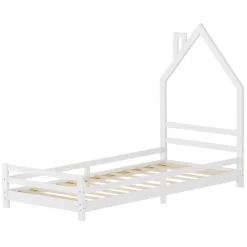 Ml-Design Lit d'enfant 90x200cm blanc forme maison en bois de pin avec sommier à lattes sans matelas Hot