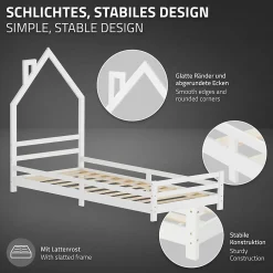 Ml-Design Lit d'enfant 90x200cm blanc forme maison en bois de pin avec sommier à lattes sans matelas Hot