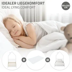 Ml-Design Lit d'enfant 90x200cm blanc forme maison en bois de pin avec sommier à lattes sans matelas Hot