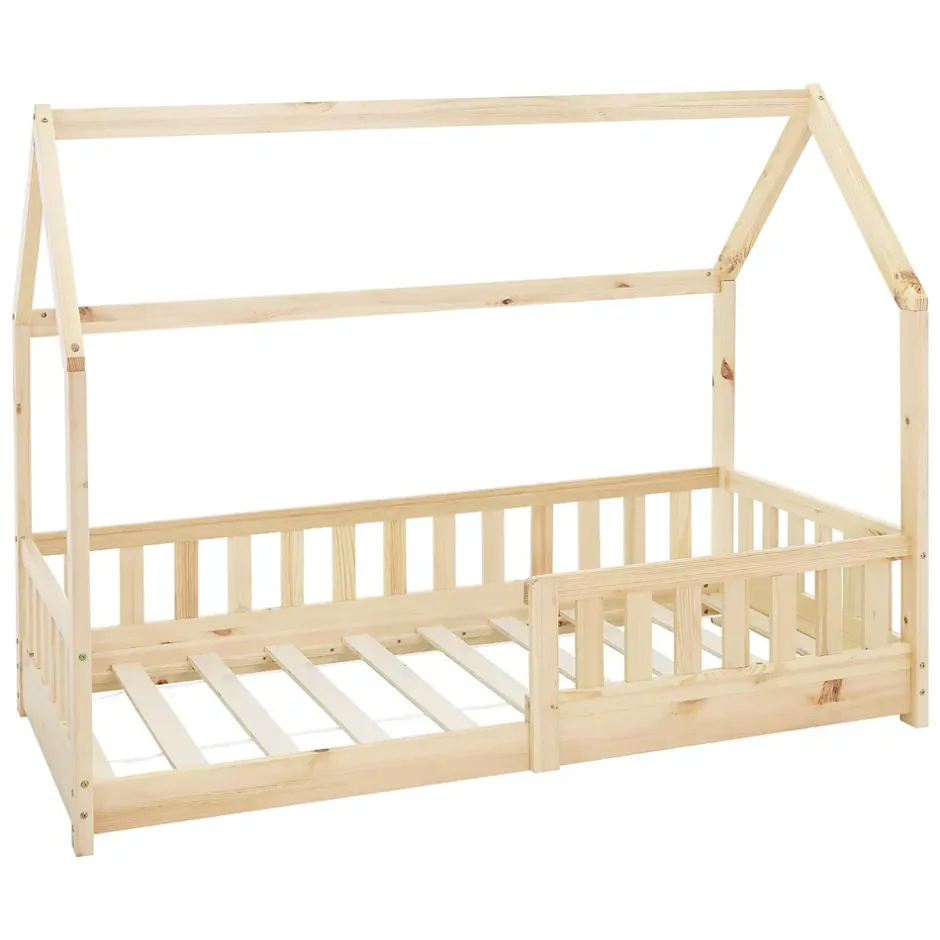 Ml-Design Lit d'enfant 160x80cm naturel en bois de pin avec toit et sommier protection contre chutes Discount