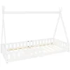 Enfant Ml-Design Lit d'enfants Tipi 90x200 cm blanc indien en bois de pin avec sommier et clôture de jeu