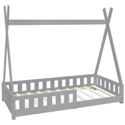 Enfant Ml-Design Lit d'enfants Tipi 80x160 cm gris clair maison en bois de pin avec sommier clôture de jeu