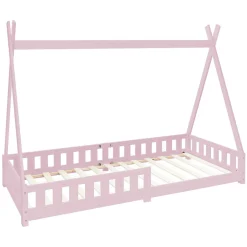 Enfant Ml-Design Lit d'enfants Tipi 90x200cm vert menthe indien bois de pin avec sommier et clôture de jeu