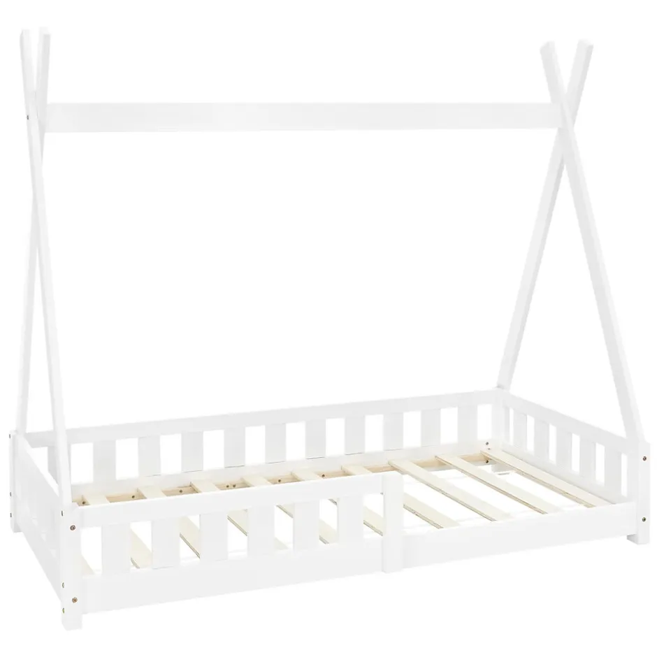 Enfant Ml-Design Lit d'enfants Tipi 80x160 cm blanc maison en bois de pin avec sommier clôture de jeu